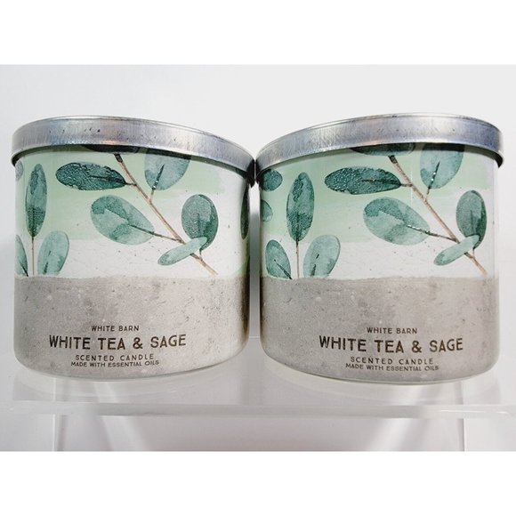 2 WHITE TEA & SAGE Bath & Body Works White Barn 3 Wick Scented Candle 14.5oz NEW - Picture 2 of 9